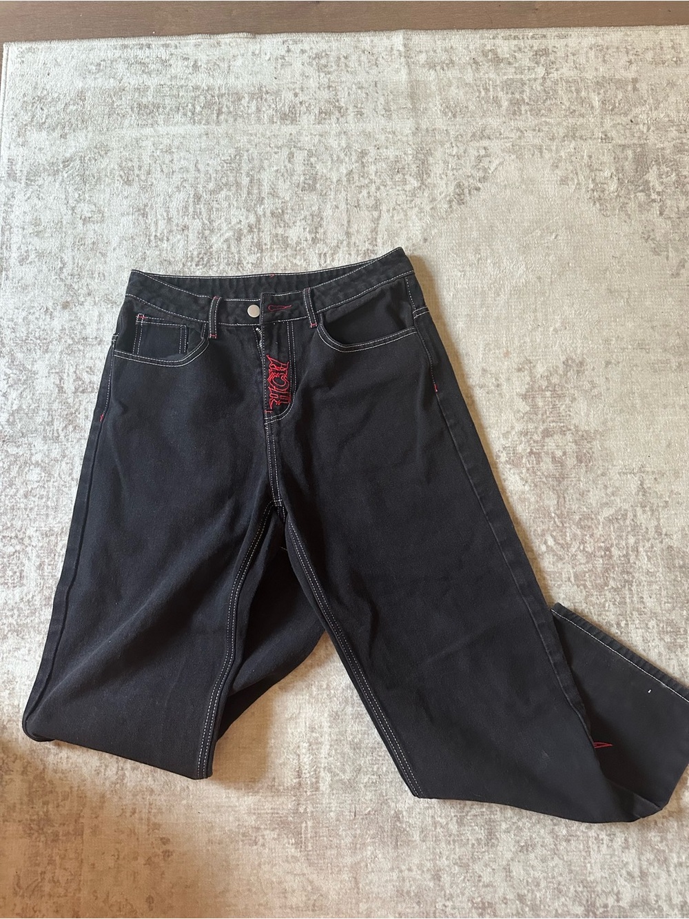 Men's Black Jeans with Red Stitching